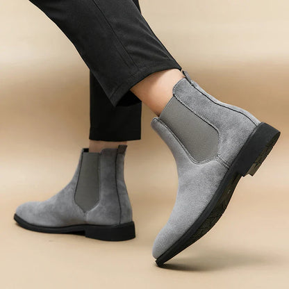 Aichashi Plus Size 48 Classic Gray Men Chelsea Boots Comfort Suede Leather Shoes Men Dress Shoes Pointed Slip-on Men Black Ankle Boots