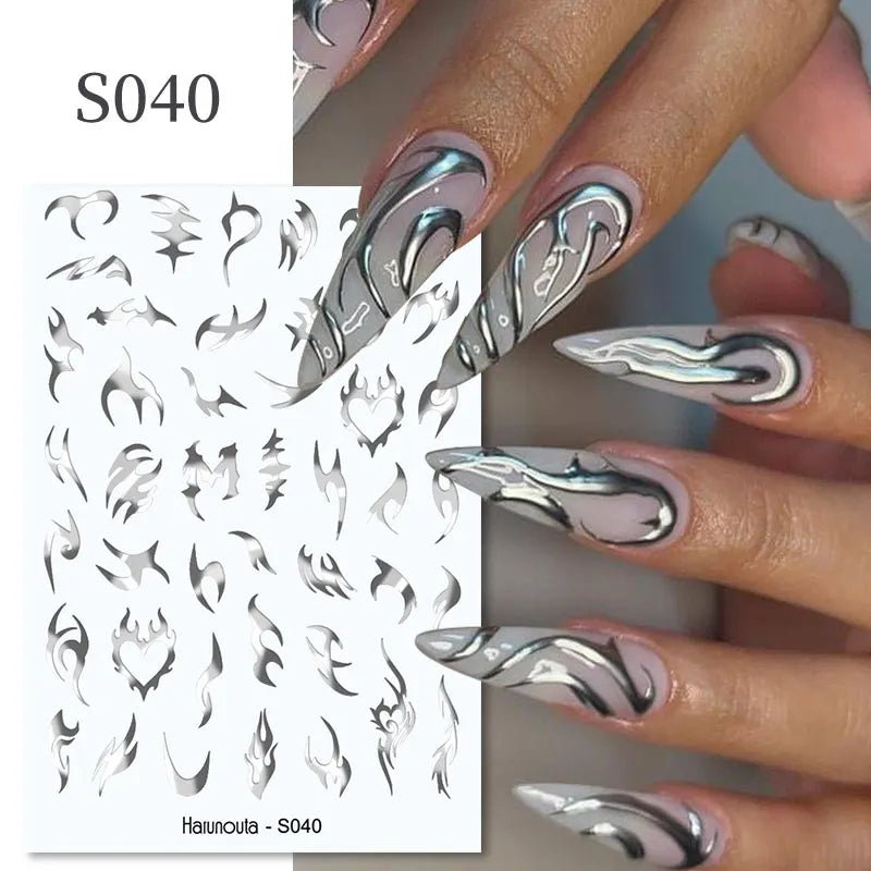 Aichashi 3D Laser Sakura Flower Nail Sticker Aurora Decals Glitter Star Butterfly Floral Adhesive Sliders Cherry Blooming Manicure