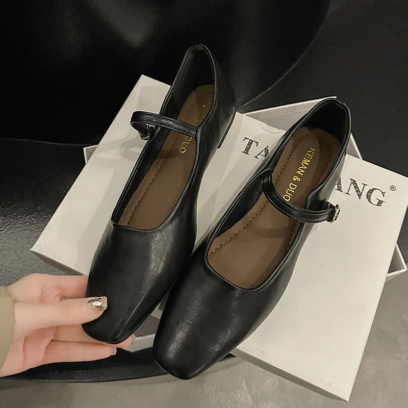 Aichashi Mary Jane Single shoes Thick Heel Shoes Elegant Classic Retro Square Toe Comfortable Soft Shallow Cut Low Heel Women's Shoes