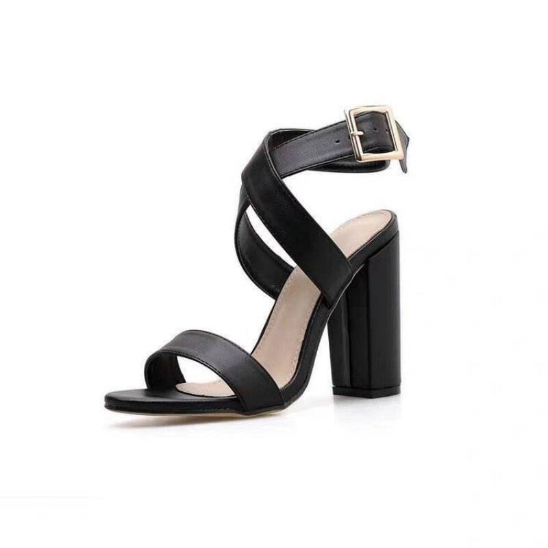 Aichashi Large Size Women's Shoes Sexy Cross Strap One Line Buckle Chunky Heels All-match Open Toe Roman Sandals Comfortable  Heels Women