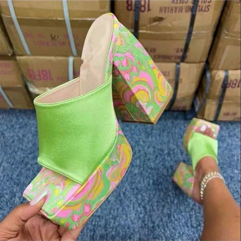 Aichashi Chunky Platform High Heels Sandals Women Summer Thick Heeled Beach Slippers Woman Plus Size 43 Outdoor Slides Flip Flops