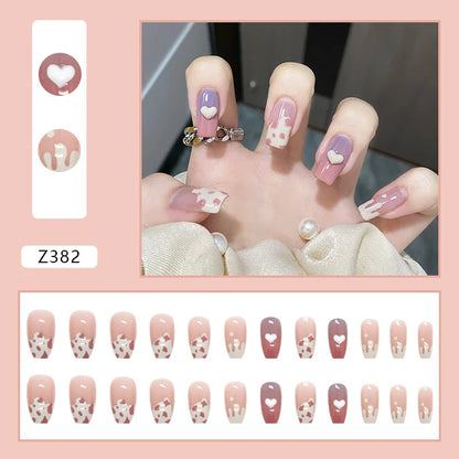 Aichashi Nail Art Fake Nails Long Island Iced Tea Wearing Jiashan Camellia Flower 3D Light Change Love Girl Blush Wearing Press on Nails