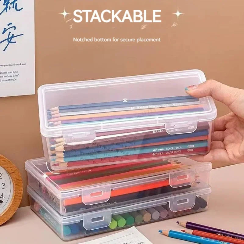 Aichashi 1PC Large Capacity Pencil Case Box PP Material Transparent Pencil Box Stackable Office Supplies Storage Organizer Box