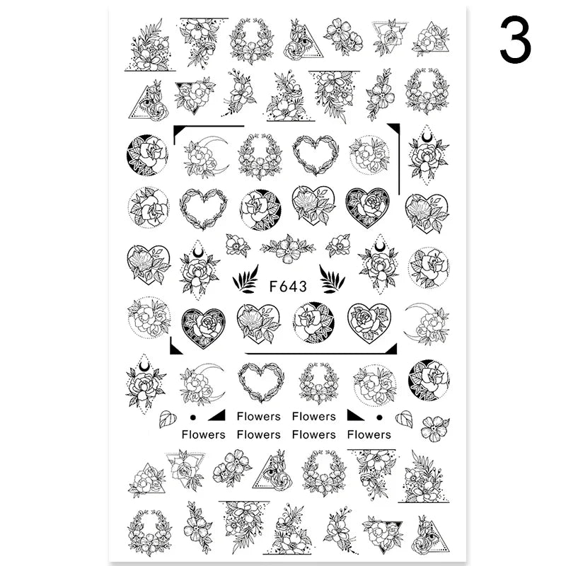 Aichashi 3D Nail Stickers Heart Love Geometry  for Nails Gold Letter stickers Face Gradient Adhesive Sticker Nail Design Art Decorations