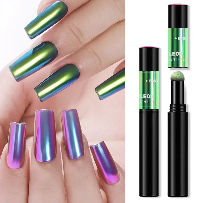 Aichashi 3D Chameleon Nail Glitter Powder Air Cushion Pen Mirror Effect Nail Dust Chrome Nail Art Pigment Holographic Fast Design Powder