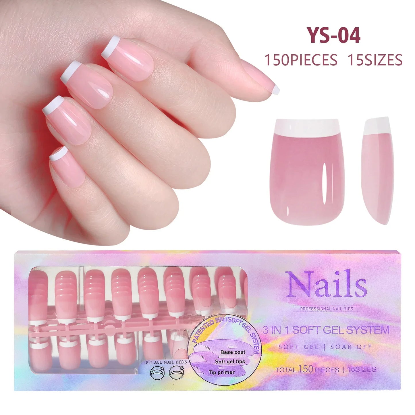 Aichashi 150pcs/boxed New False Nails Press On Nail Long Short Almond Nail Detachable French Style Wearing Manicure Fake Nail Patch