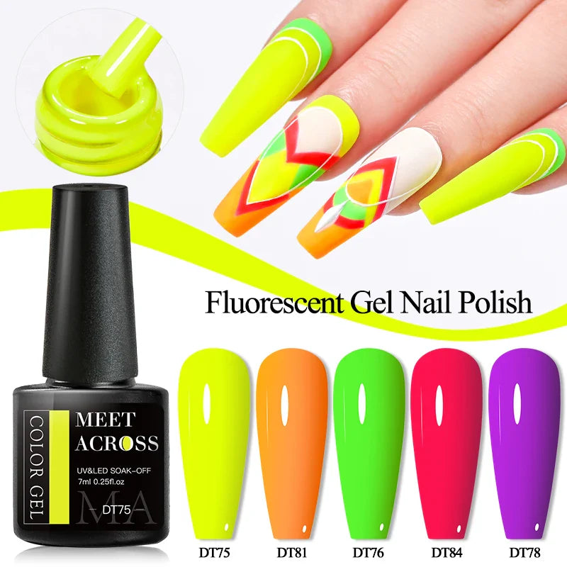 Aichashi 12Pcs Fluorescent Gel Nail Polish Set 7ML Neon Vernis Semi Permanent Soak Off UV Led Hybrid Gel Varnishes Base Top Coat Kits