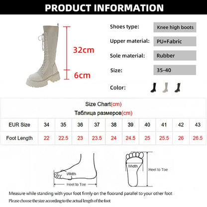 Aichashi Autumn Winter New Chunky Platform Long Boots Women Thick-soled Stretch Knitted Knee High Boots Woman Botas De Mujer