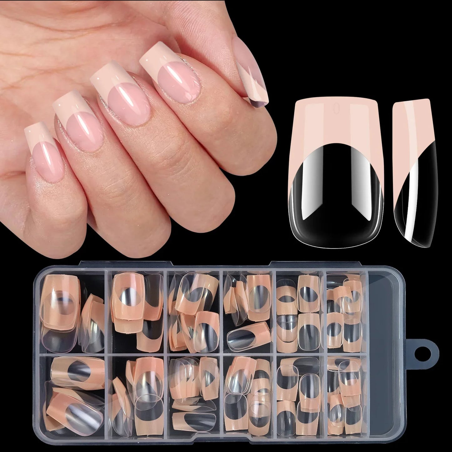 120pcs/box Acrylic French False Nails Medium Length Square Armor Full Cover Nail Tips Can Be Removable Mixed Size Press On Nails