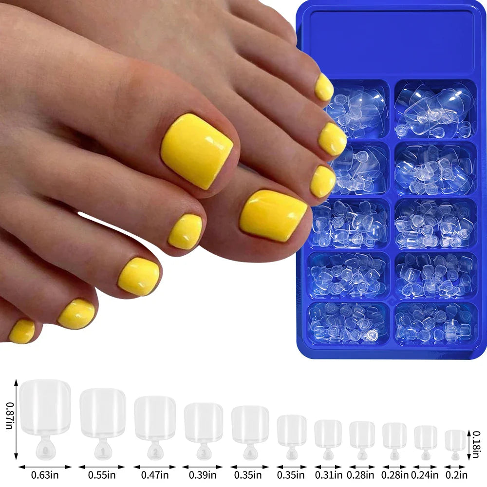 Aichashi 100pcs Fake Toenail Natural White Press On Toe Foot Full Cover Square Nails Art Tips Artificial Acrylic False Nail Manicure Tool