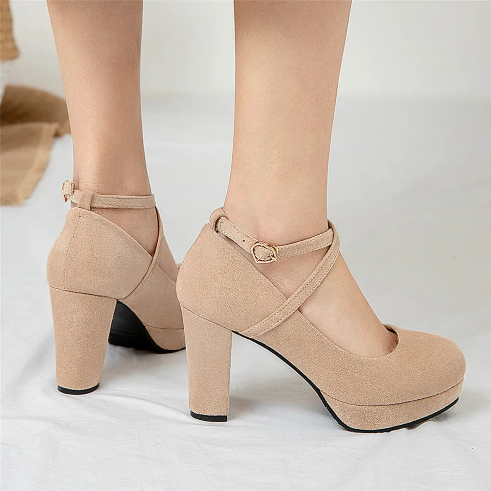 aichashi  -  Women Shoes on Heels Women Platform Pumps Spring Summer Shallow Cross Strap Buckle Shoes Round Toe Shoes for Women High Heels