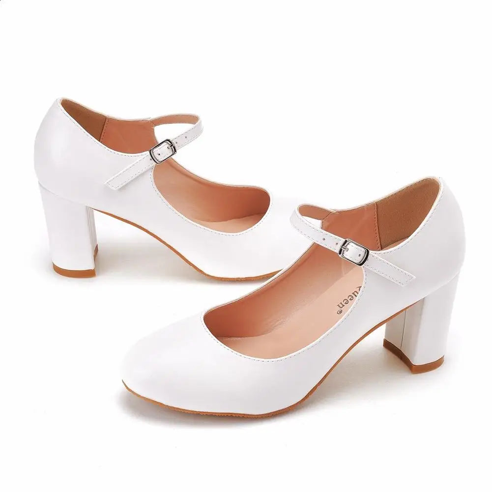 aichashi  -  Big Size Shoes Woman Round Toe Casual Heels Sandals Ladies Brief Pumps Mary Jane Large Straps Comfortable Beige African Block Br