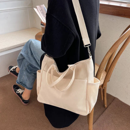 Aichashi Lazy Wind Canvas Big Bag New Korean Version Of The Single Shoulder Crossbody Bag Female Simple Literary Solid Color Bag