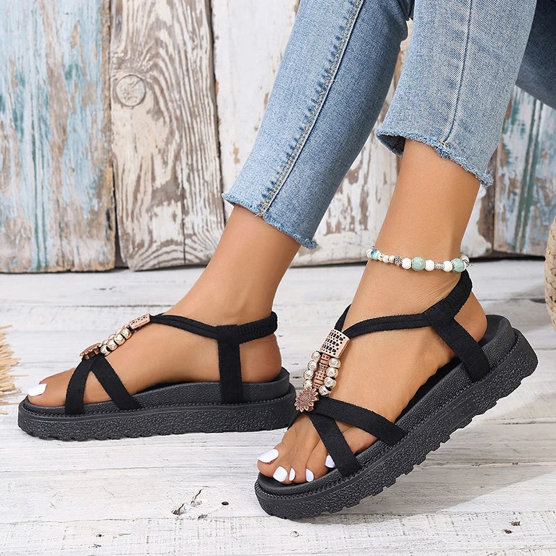 Aichashi Bohemian Style Wedges Sandals for Women 2024 Summer Thick Bottom Platform Gladiato Sandles Woman Plus Size 42 Retro Beach Shoes