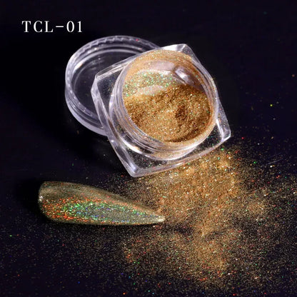 1Box Laser Nail Glitter Holographic Powder for Nails Mirror Polishing Chrome Pigments Shimmer Dip Powders Nail Art Decorations