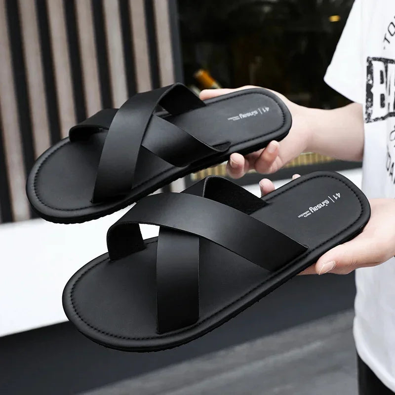 Aichashi New Slippers Men's Summer New Casual Shoes for Men Outdoor Comfortable Soft Sole Slides Black Beach Sandals Size 46