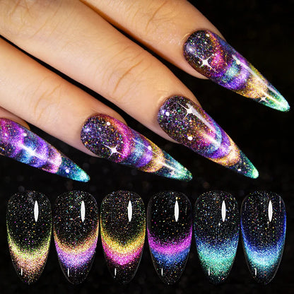 Aichashi 7.5ml Double Light Reflective Magnetic Gel Sparkling Rainbow Soak Off Semi Permanent Nail Art Disco Flashing Cat Eye Gel