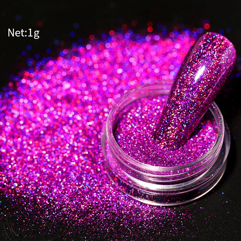 Aichashi Nail Glitter Powder Shiny Aurora Laser Metallic Rubbing Dust Chrome Powder Gold Silver Pigment DIY Decoration Nails Accessories