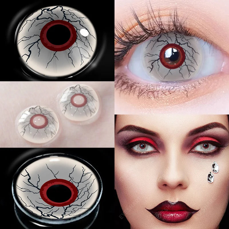 Aichashi 1Pair Halloween Colorful Contact Lenses for Eyes Multicolored Lenses Anime Cosplay Eye Lenses White Black Red Lenses