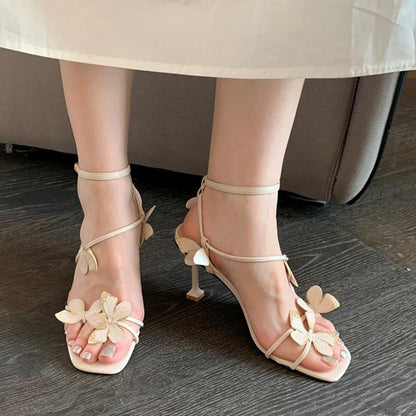 Aichashi Butterfly Purple High Heeled Sandals Women Summer Casual Square Toe Sandals Woman Thin Heels Ankle Straps Party Shoes