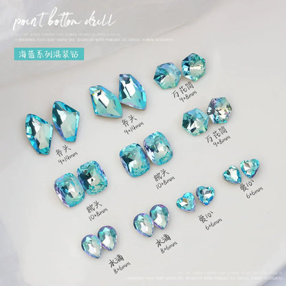 Aichashi Nail Diamond Jewelry Light Sea Blue Shaped Pointed Bottom Diamond Super Sparkling Twisted Heart Oval Nail Crystal Diamond