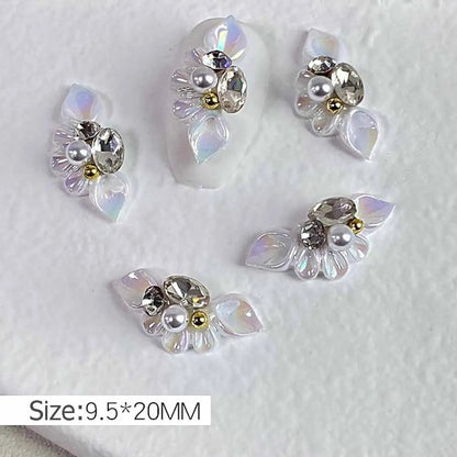 Aichashi 5Pcs Aurora Side Flower Nail Art Charms 3D Acrylic Flowers With Pearl Rhinestone Crystal Nail Art Decoration Nail DIY Accessorie