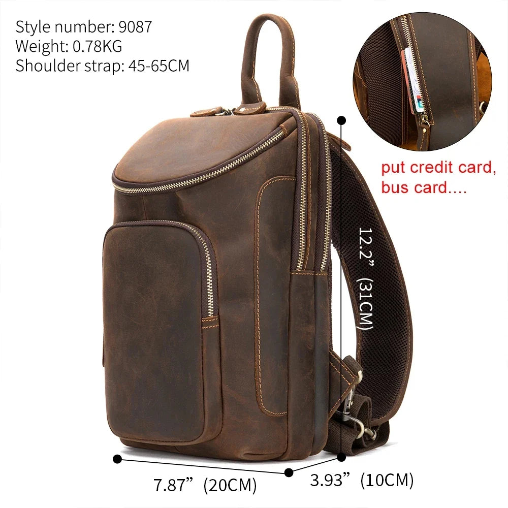 Aichashi Casual Genuine Leather Chest Bag Pack Men iPad Mini Cow Leather Shoulder Bags Male Anti Theft Crossbody Summer Sling bags