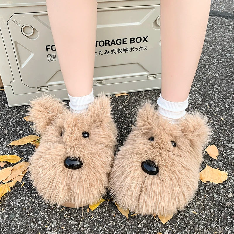 aichashi  -  Women Bow Fur Snow Ankle Boots Platform Flats Cotton Slippers Shoes Winter Brand New Mules Warm Short Plush Botas Mujer