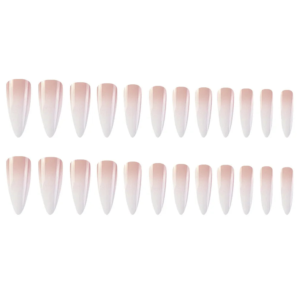 24 Pcs Glossy Long Stiletto Press On Nails Pink And White Gradient Fake Nails  Artificial Finger Reusable False Nails For Women