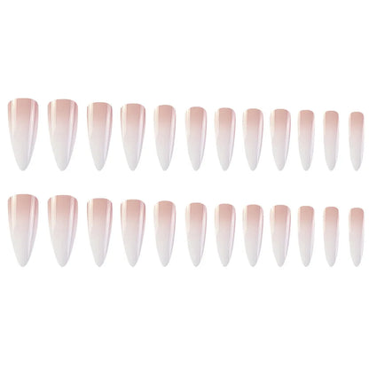 24 Pcs Glossy Long Stiletto Press On Nails Pink And White Gradient Fake Nails  Artificial Finger Reusable False Nails For Women