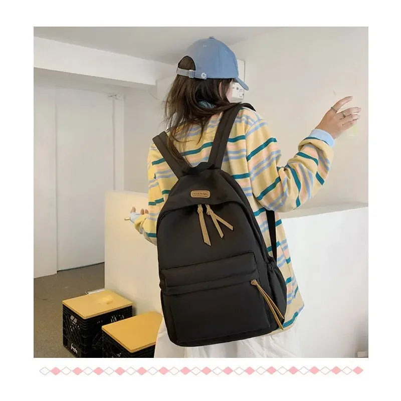 Aichashi BACK TO SCHOOL Schoolbag Female College Student N-style Solid Color Large-capacity Durable Simple Backpack, Junior High School College Backpack