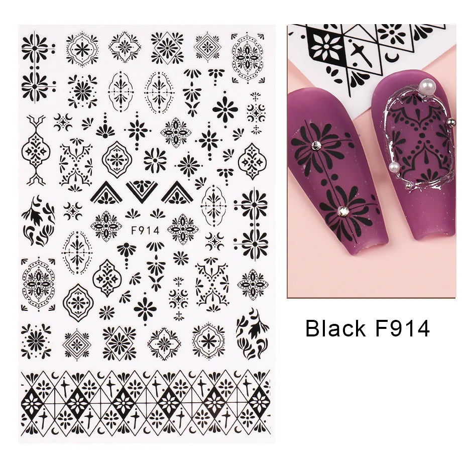 Aichashi 1PCS Black White Butterfly Laser Nail Stickers Y2K Nail Art Decoration Abstract Lines Bronzing Flowers Stickers For Nails