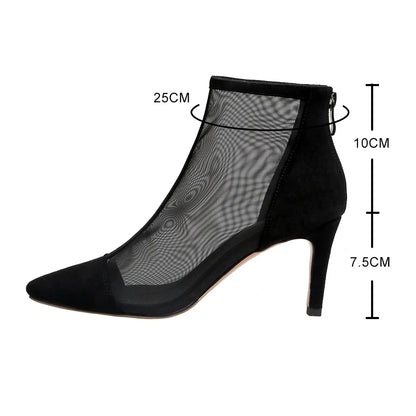 aichashi  -  Sexy Mesh Botas For Women Pointed Toe Boots High Heels Womans Shoes Ladies Party Bar Stiletto Pumps Female Booties Black 41 42