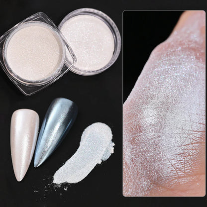 Aichashi 10g/Bottle Pearls White Nail Pigment Glitter Aurora Nail Powder Purple Chrome Glitter Pigment Dust UV Manicure Dip Powder