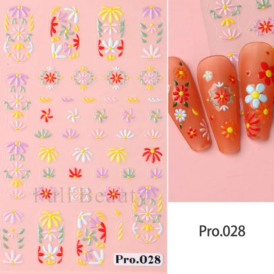 Aichashi 1Pcs Sakura Stickers For Nails 5D Embossed Spring Cherry Blossom Tulip Peony Flowers Petals Sliders Manicure Decoration