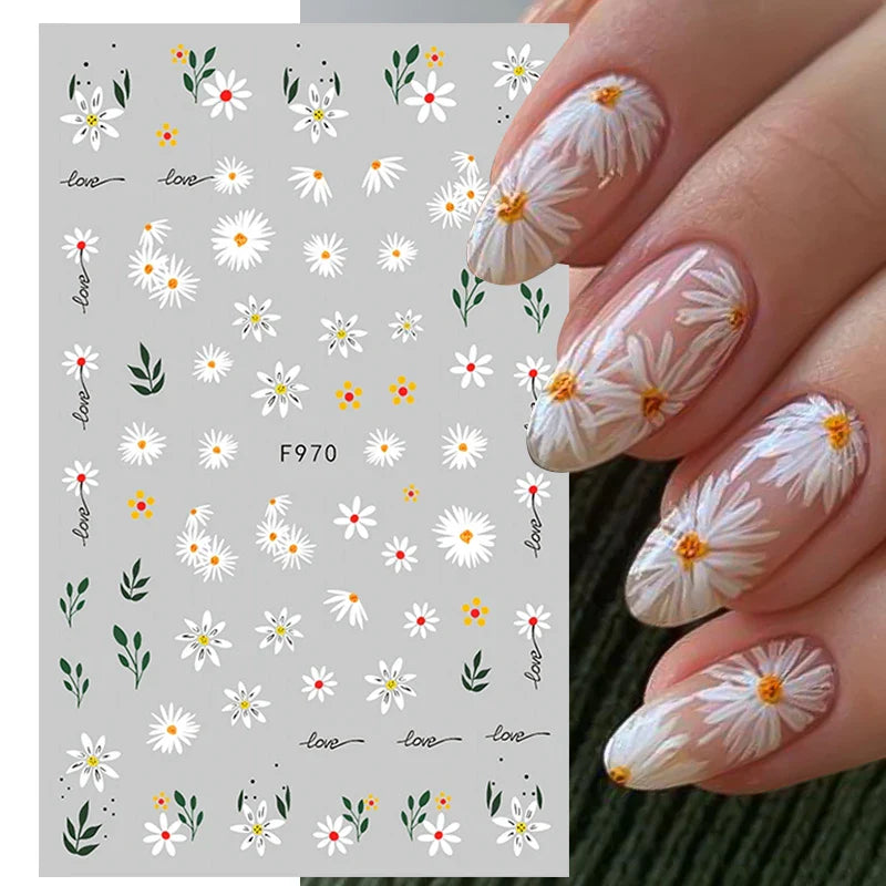 Aichashi 3D Laser Sakura Flower Nail Sticker Aurora Decals Glitter Star Butterfly Floral Adhesive Sliders Cherry Blooming Manicure