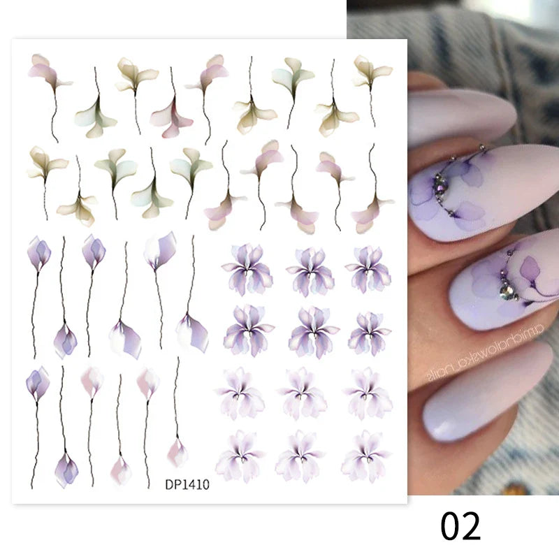 Aichashi 3D Laser Sakura Flower Nail Sticker Aurora Decals Glitter Star Butterfly Floral Adhesive Sliders Cherry Blooming Manicure