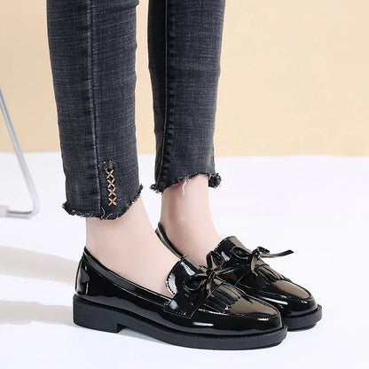 Aichashi Black Patent Leather Women's Loafers Platform Slip on Shoes for Women 2024 Spring British Tassel Casual Flats Shoes Woman