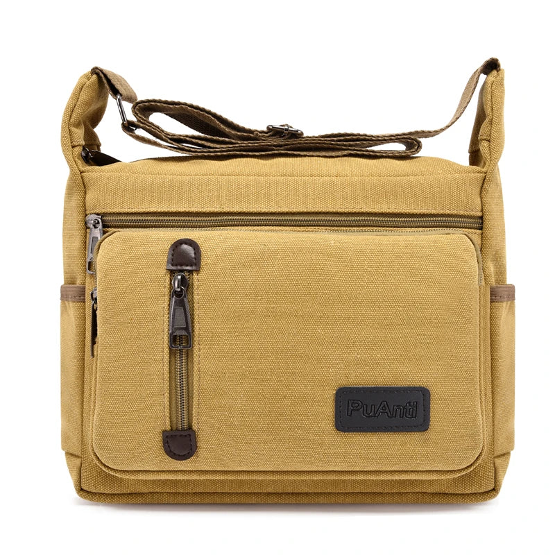 Aichashi Men's Bag Large Capacity Multifunction Solid Industrial Style Canvas Shoulder Bag For Men Daily Work Crossbody Bag