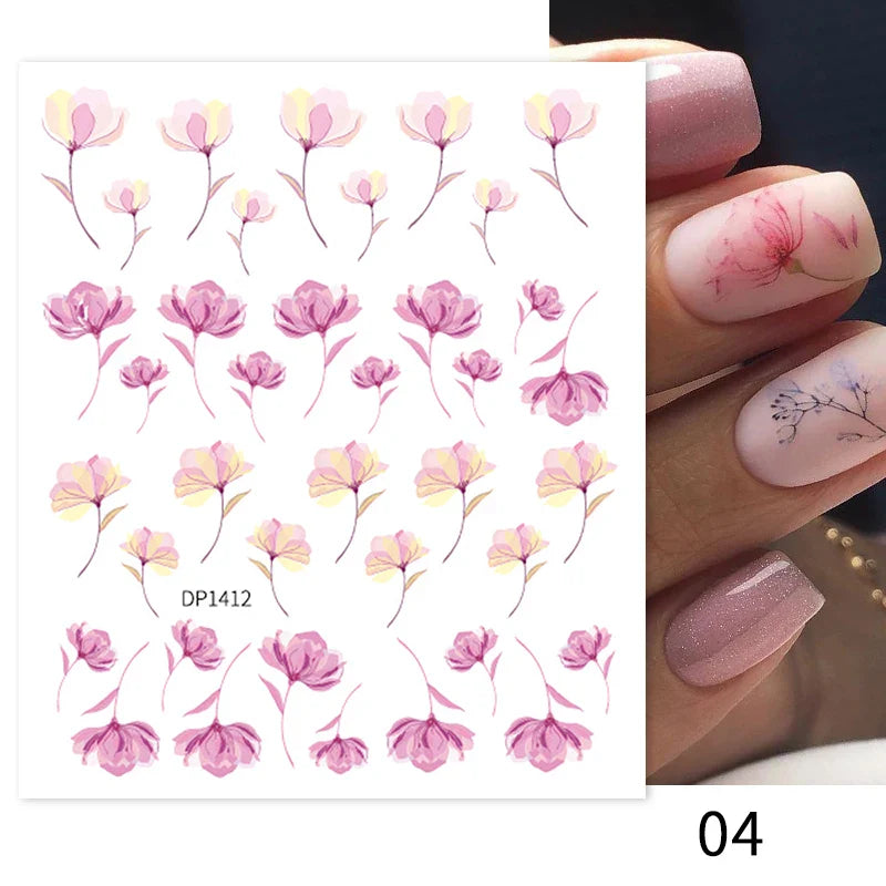 Aichashi 3D Laser Sakura Flower Nail Sticker Aurora Decals Glitter Star Butterfly Floral Adhesive Sliders Cherry Blooming Manicure