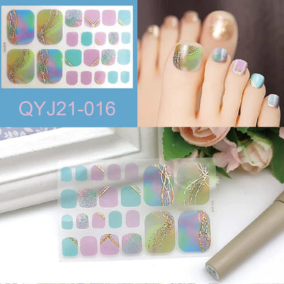 Aichashi 22 Tips Toe Nail Wraps Full Cover Nails Sticker Art Decorations Manicure Nail Vinyls Adhesive Nails Deco For Women Girls DIY