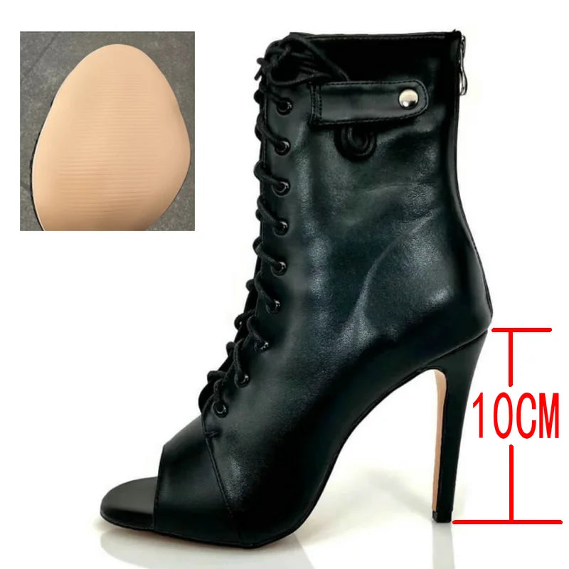 Aichashi New Fashion Brand Party Boots Sexy High Heels Stilettos Women's Ballroom Latin Dance Heels Shoes Black Peep Toe Shoes Size 46