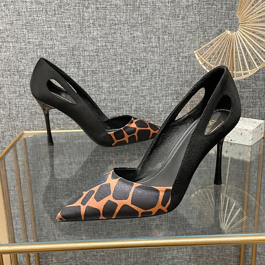 aichashi  -  Sexy Fine High Heels Leopard Pumps Pointed Toe Shallow Elegant Office Women Shoes Fashion Designer Party Dresses Wedding Shoes