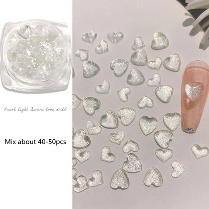 3d Nail Charms Art Love Heart Nail Rhinestones Natural Crystal Stone  DIY Nail Art Decorations  Nail Accessories