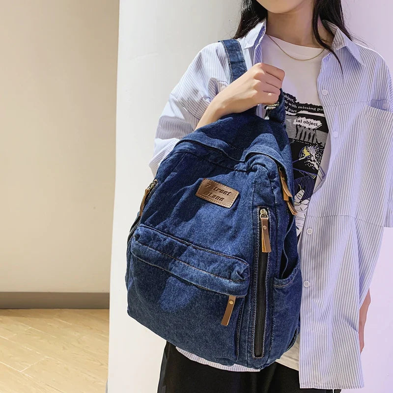 aichashi High-quality Denim Ladies Backpacks New Women Schoolbags Spring Youth Laptop Backpacks Travel Bag Mochilas De Mujer