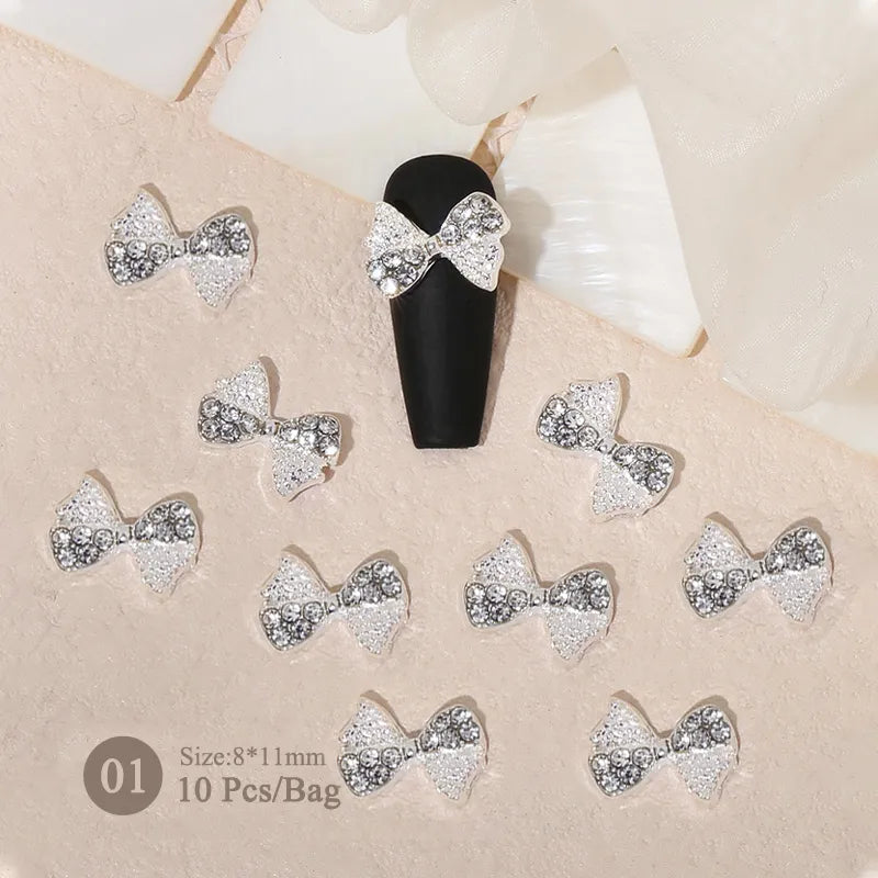 Aichashi 10pcs/bag Butterfly Shaped Nail Rhinestone Star Flower Nail Charm Silver Gold Alloy Nail Pearl Jewelry Accessories Nail Supplies