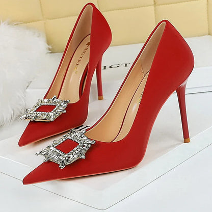 aichashi  -  Shoes Women 10 Cm Heels Metal Rhinestone Luxury Banquet Shoes Woman Pumps Fashion High Heels Silks Satins Lady Stilettos