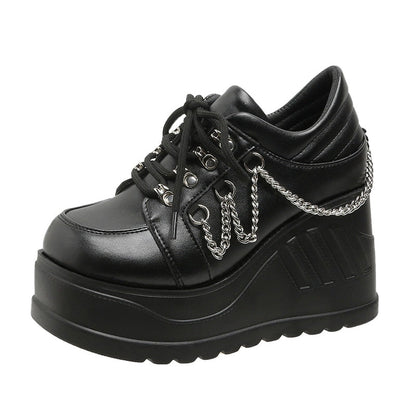 Aichashi Metal Chain Punk Gothic Shoes Woman Thick Bottom High Wedge Sneakers for Women New Black Chunky Platform Y2K Uniform Shoes