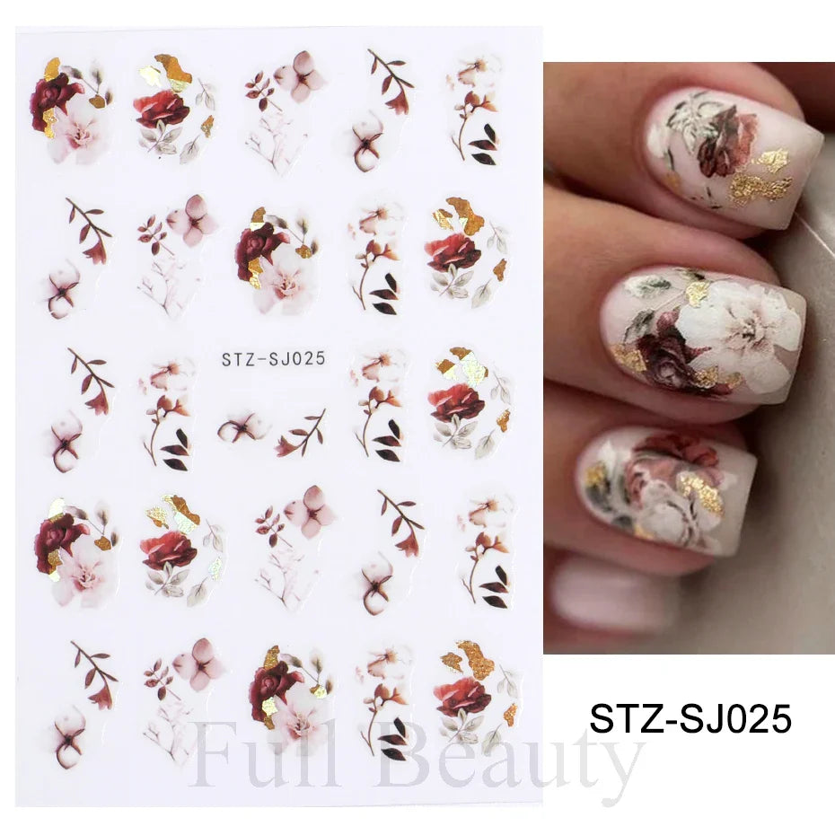 Aichashi Acrylic Flowers Nails Art Stickers White Floral Petal Leaf Sliders For Nails Wedding Design Manicure Decoration