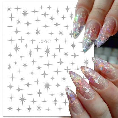 Aichashi 1PCS Black White Butterfly Laser Nail Stickers Y2K Nail Art Decoration Abstract Lines Bronzing Flowers Stickers For Nails